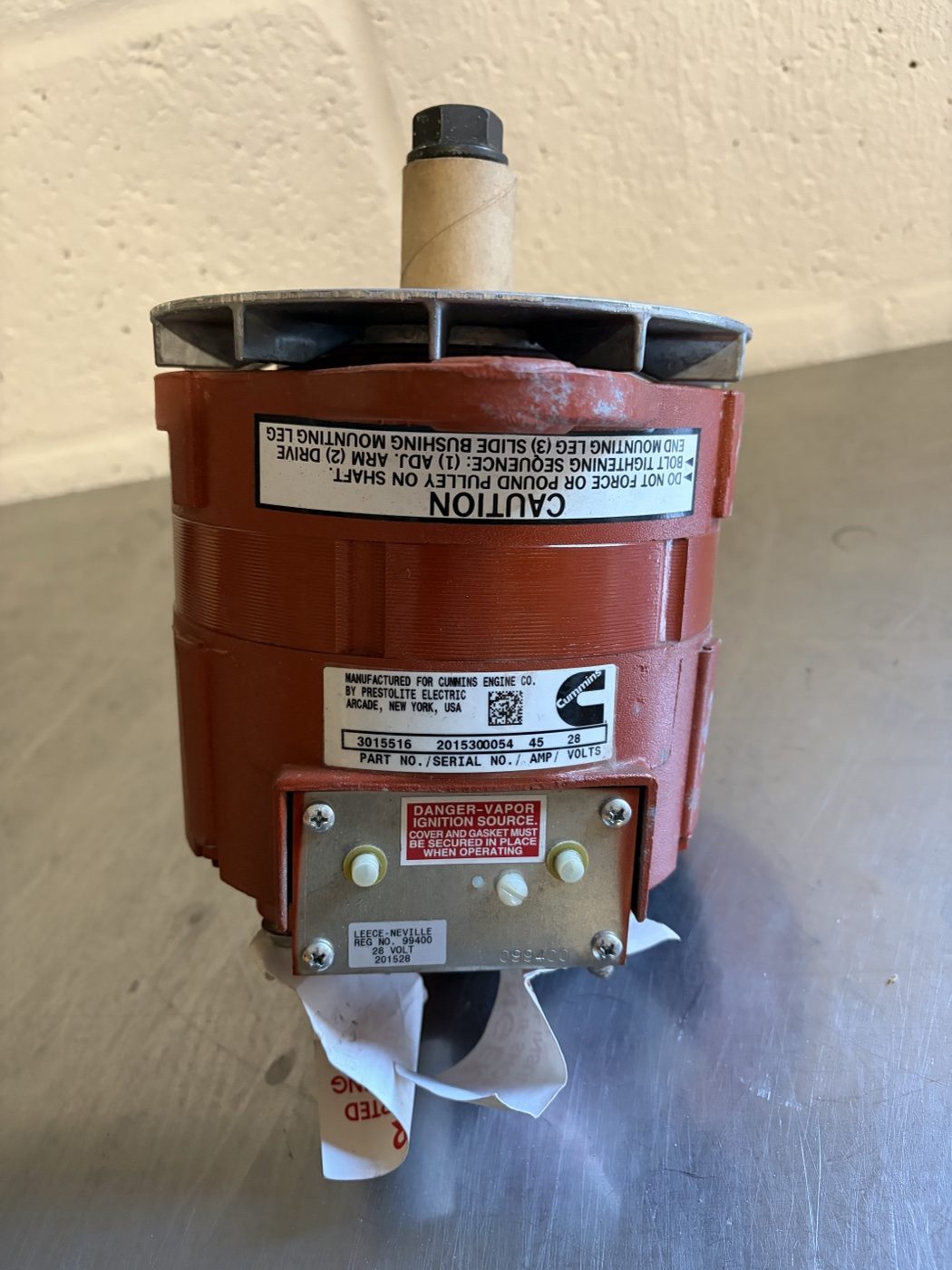 Cummins Prestolite Alternator 28V 45A 3015516